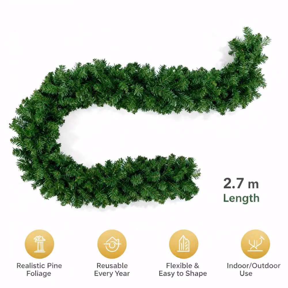 Shatchi 2.7m Green Christmas Garland with Foliage and Leaves – 5