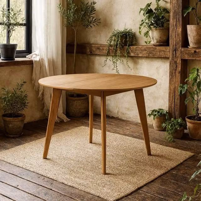Wyld Haus Saffron Small Round Dining Table in Walnut Effect Natural Brown