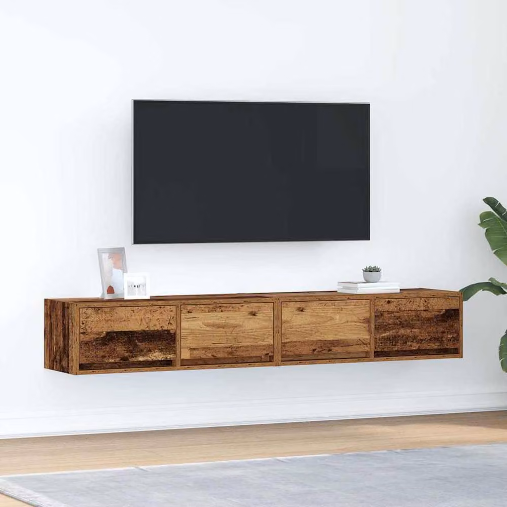 Berkfield Home Set of 2 Rustic Old Wood TV Cabinets, Brown, W/D/H: 80 x 31 x 25.5 cm – 2