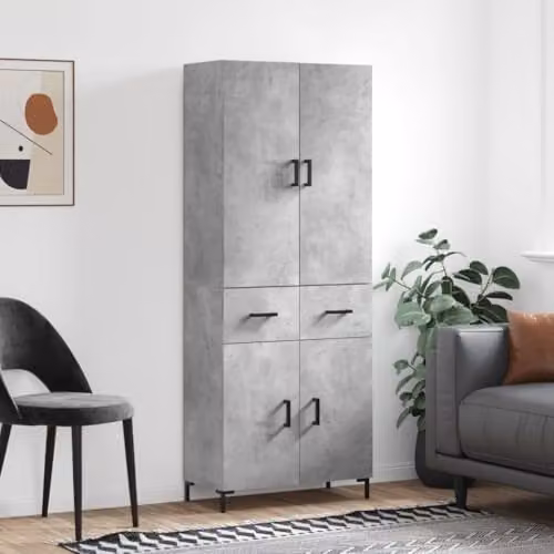 vidaXL Modern Highboard Sideboard in Concrete Grey with Drawers and Doors, H 180 x W 69.5 x D 34 cm – 2
