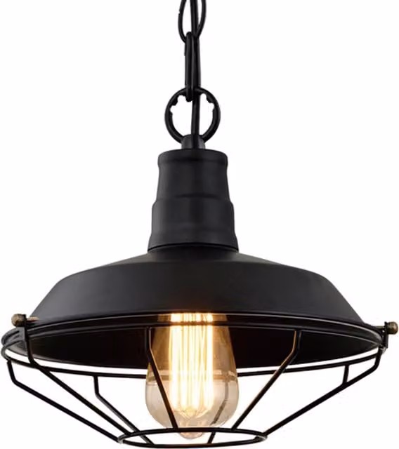CGC Margo Black Metal Cage Pendant Light Industrial Lantern Style