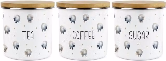 Purely Home Spring Sheep White Ceramic Kitchen Canister Set of 3 for Tea, Coffee and Sugar
