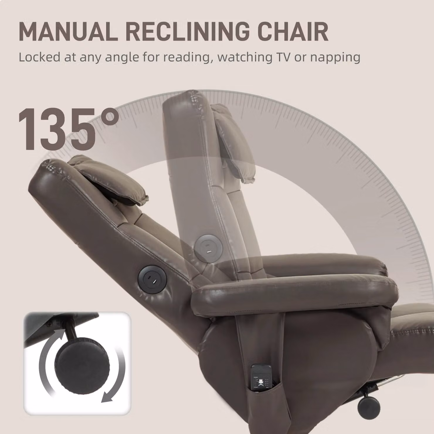 HOMCOM Massage Recliner Chair with Footstool and Hidden Storage in Brown Synthetic Leather – 5