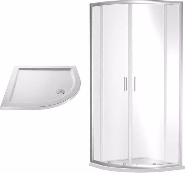 Balterley Ruwa Corner Shower Bundle with Sliding Glass Door, Panel and Tray, Silver and White, W/D: 90 x 90 cm, H: 185 cm