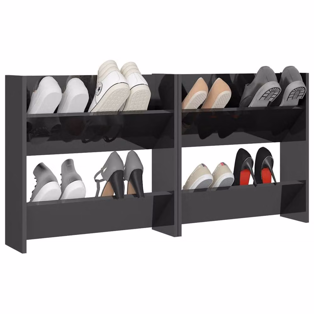 Berkfield Home Set of 2 High Gloss Grey Wall Mounted Shoe Cabinets W/D/H: 60 x 18 x 60 cm – 3