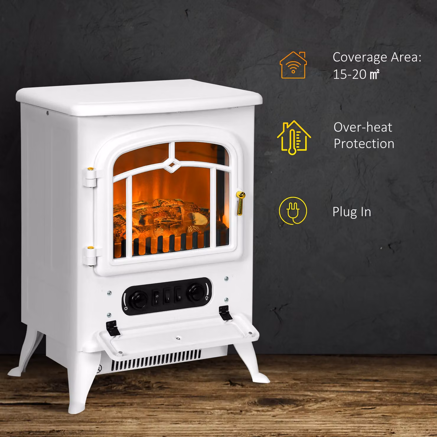 HOMCOM Electric Fireplace Stove Heater with Flame Effect in White – 3