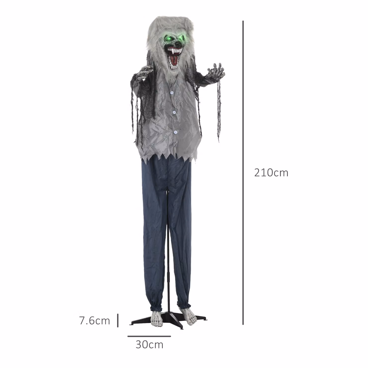 HOMCOM Skeleton Werewolf Outdoor Halloween Animatronic Decoration with Sound Activated Light Up Eyes and Sound Effects, Grey and Green, Height: 210 cm – 3