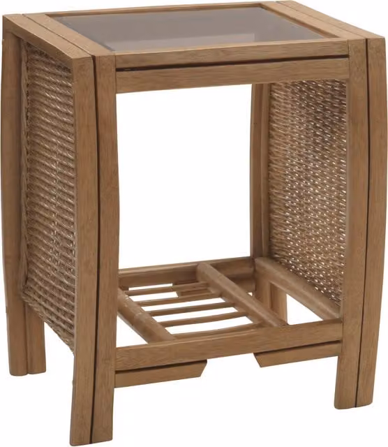 Desser Boho Rattan and Glass Side Table in Brown