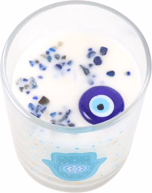 KDMK White and Blue Floral Glass Tabletop Candle with Crystals
