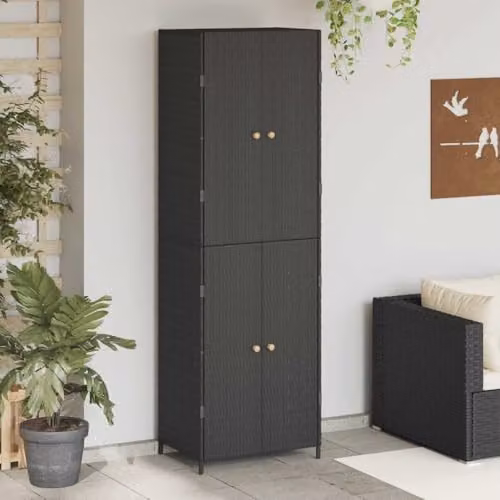 vidaXL Garden Storage Cabinet in Black Poly Rattan with Acacia Wood Details, W/D/H: 180.1 x 39.9 x 58.9 cm – 2
