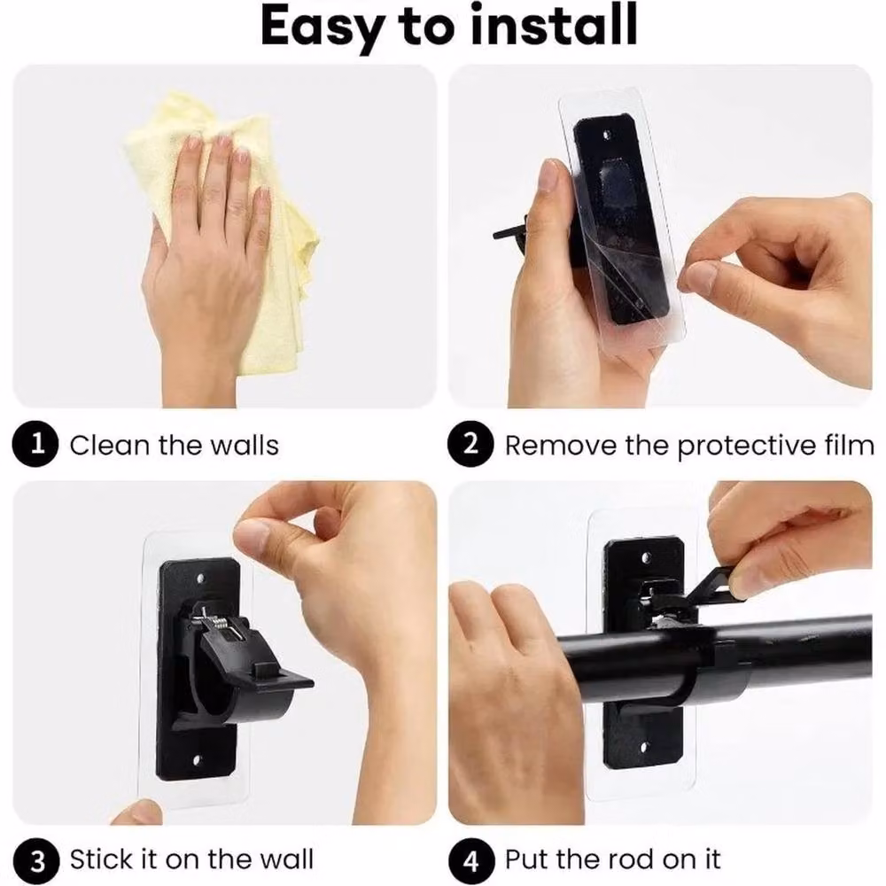 NESTLUNE 4 Piece Self Adhesive Curtain Rod Brackets in Black – 4