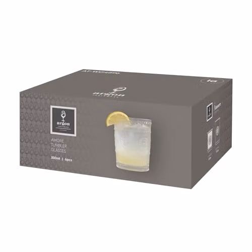 Argon Tableware Amore Floral Glass Tumblers, Transparent, 300ml, Pack of 12 – 6