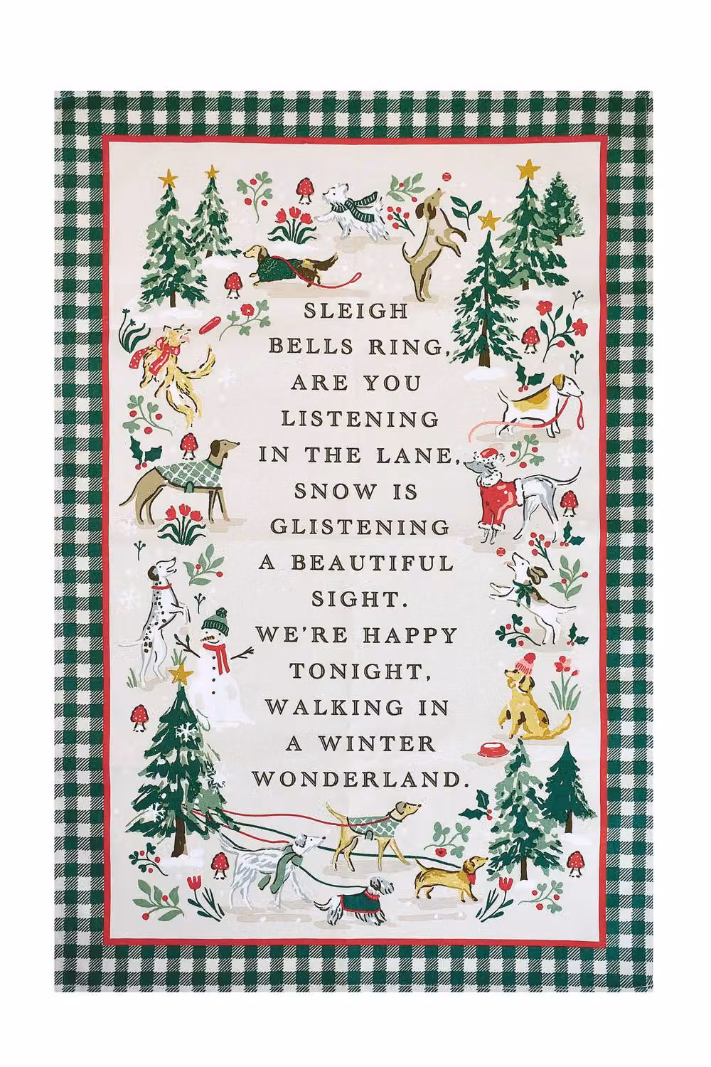 Ulster Weavers Winter Walkies Dog Print Cotton Tea Towel in Beige and Red – 2