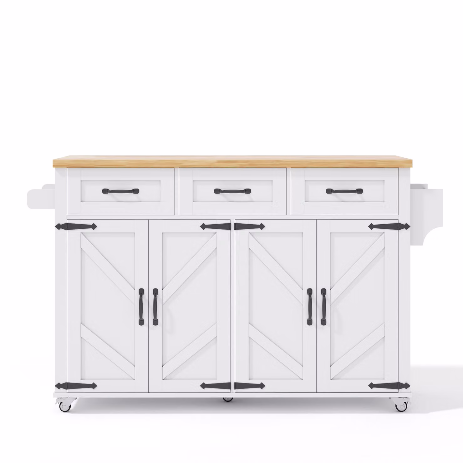 Aosom UK Mobile Kitchen Island with Foldable Tabletop and 5 Lockable Castors, White and Natural, W: 70 cm, D: 70 cm, H: 90.5 cm – 2