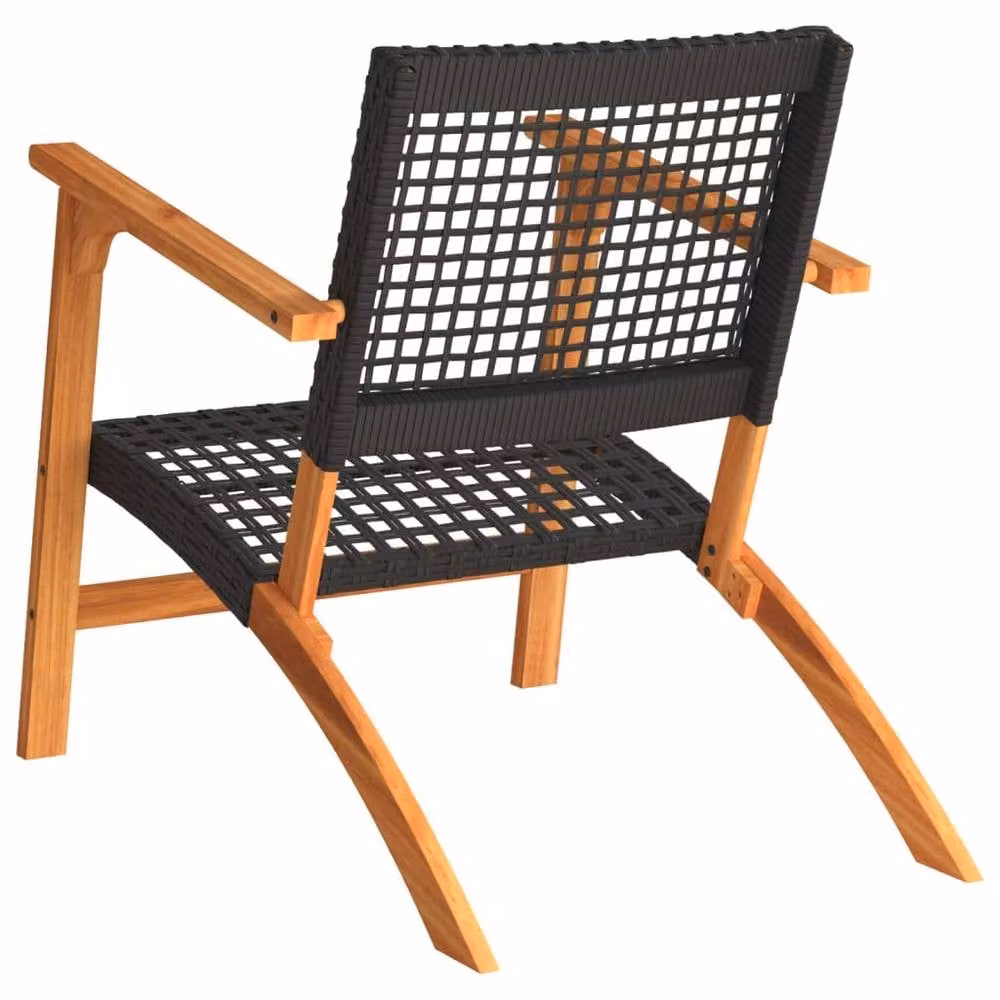 Berkfield Home Set of 2 Modern Black Poly Rattan and Acacia Wood Garden Chairs – 6