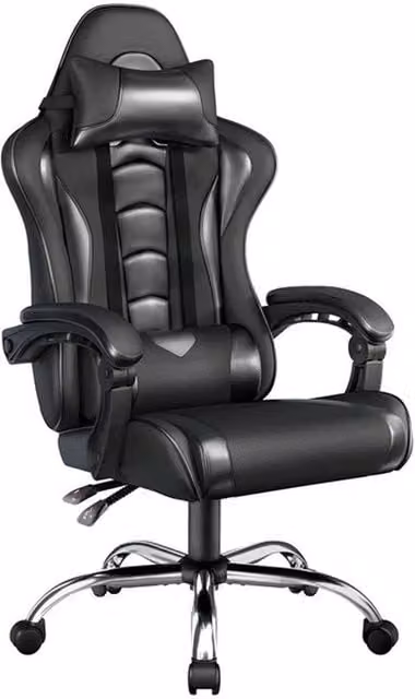KORVIXA Ergonomic Gaming Chair in Black with Headrest and 360 Degree Swivel – 1