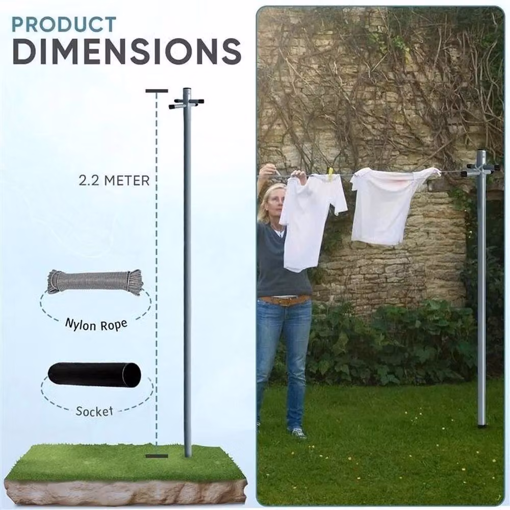 EONLION Extendable Freestanding Clothes Washing Line Post in Grey, Height: 240 cm, Width: 100 cm – 4