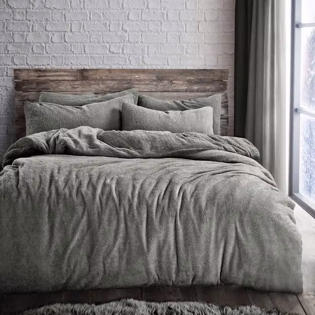 VELOSSO Grey Hygge Thermal Fleece Duvet Cover and Pillowcase Set