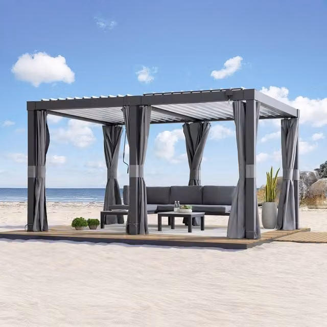 Sunjoy Solar LED Louvered Adjustable Aluminium Hardtop Gazebo in Anthracite