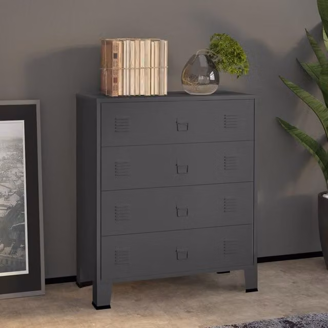 Berkfield Home Industrial Metal Drawer Cabinet in Anthracite and Black, W/D/H: 78 x 40 x 93 cm – 1