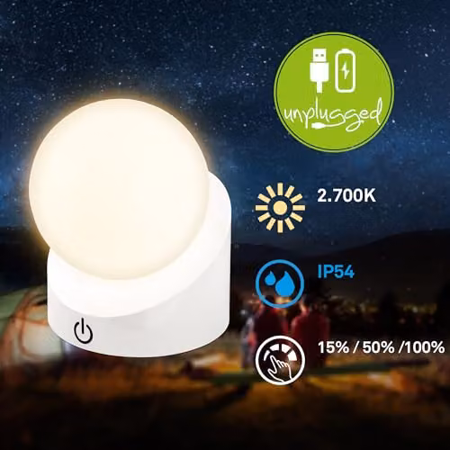 Briloner Mini LED Sphere Table Lamp, White, Wireless Rechargeable Battery, IP54 Waterproof, Dimmable Touch Control, W/D/H: 10 x 8 x 9 cm – 4