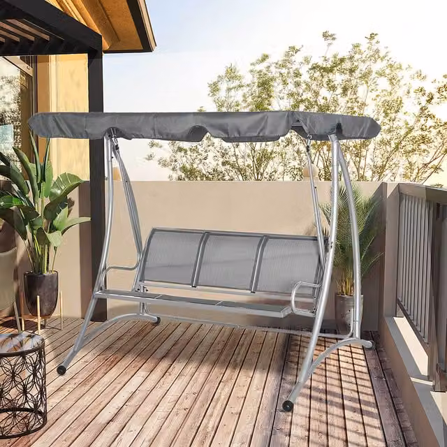 Outsunny 3 Seater Garden Swing Hammock with Sun Canopy in Grey