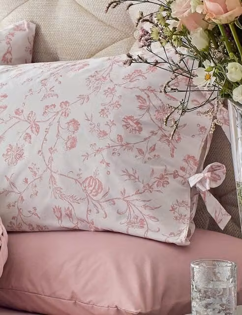 Laura Ashley Aria 2 Pack Floral Cotton Percale Pillowcases in Blush Pink