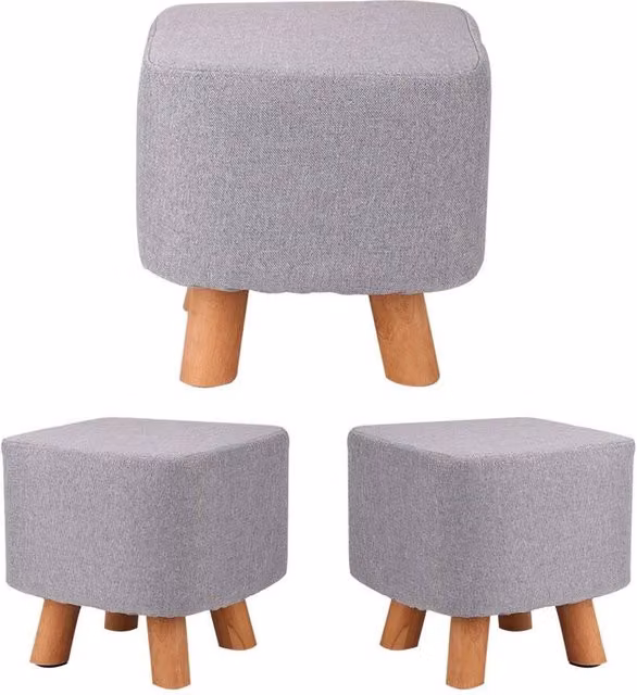 FORGEVIO Grey Fabric Padded Rectangular Wooden Footstool Ottoman with Removable Cover – 1