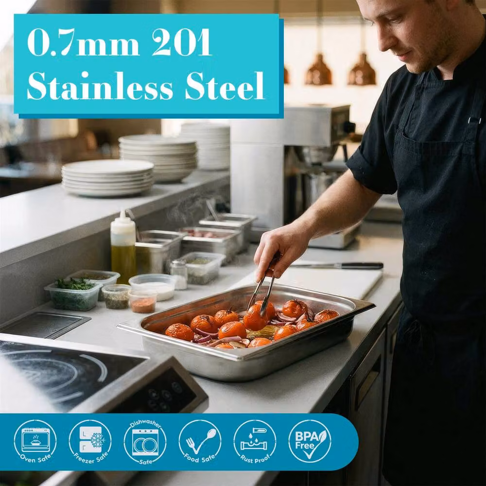 Argon Tableware Stainless Steel Gastronorm Container with Loose Lid, 1/2 Size, 3.5 l, Silver – 2