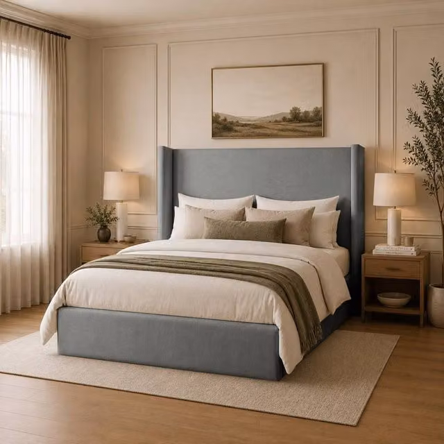 Desire Deco Lynx Wingback Upholstered Bed Frame in Grey, Size: 120 x 200 cm