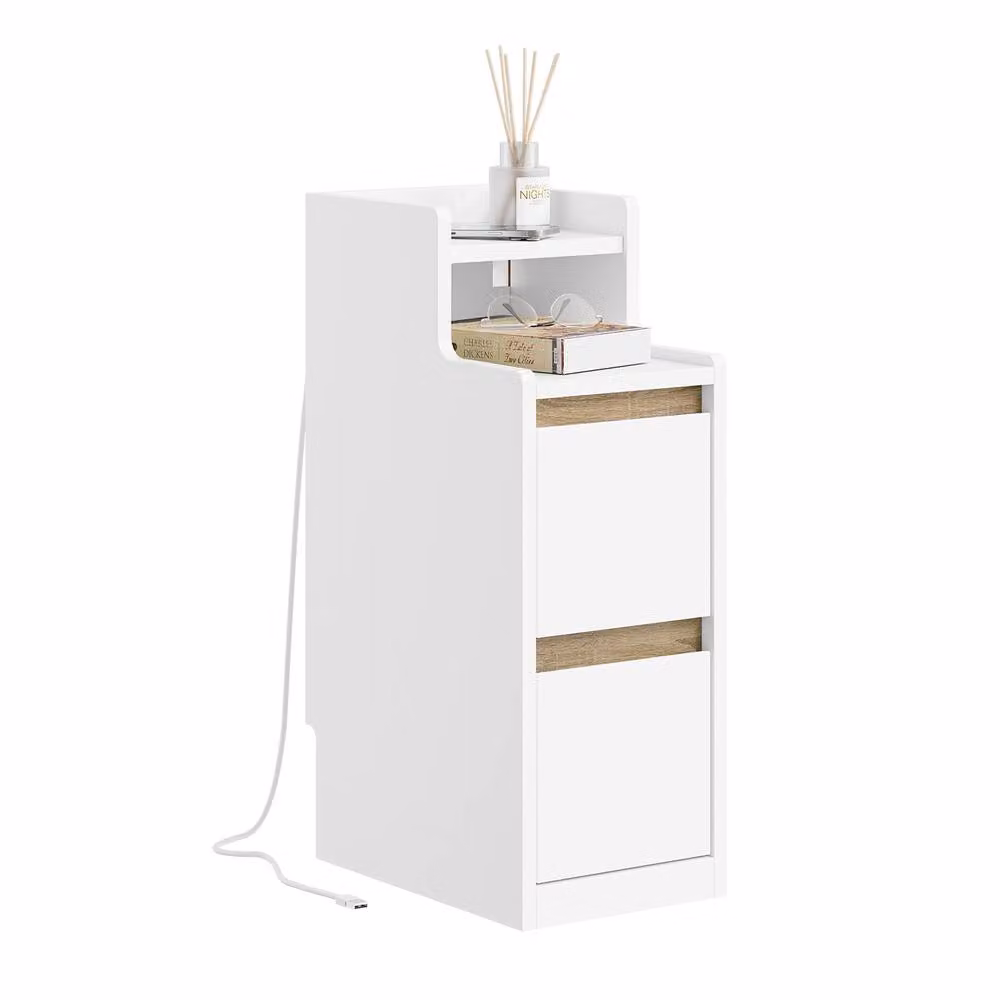 SoBuy Slim Nightstand with USB and Wireless Charging in White – 2