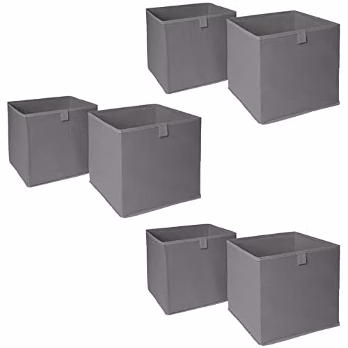 OHS Set of 6 Fabric Foldable Storage Boxes with Handles, Grey, W/D/H: 27.0 x 27.0 x 27.0 cm