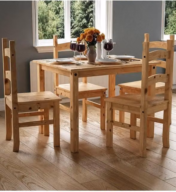 Vida Designs Corona 4 Seater Dining Set in Brown Solid Pine Wood