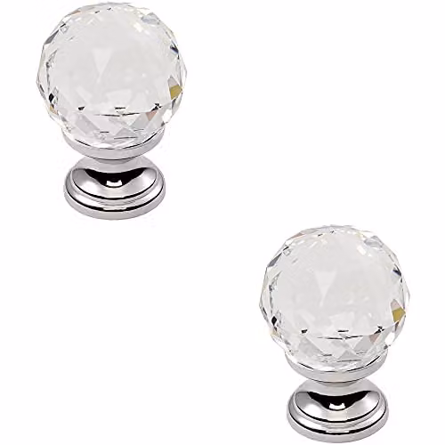 Loops 2 Pack Faceted Crystal Cupboard Door Knobs in Polished Chrome, 35mm Diameter