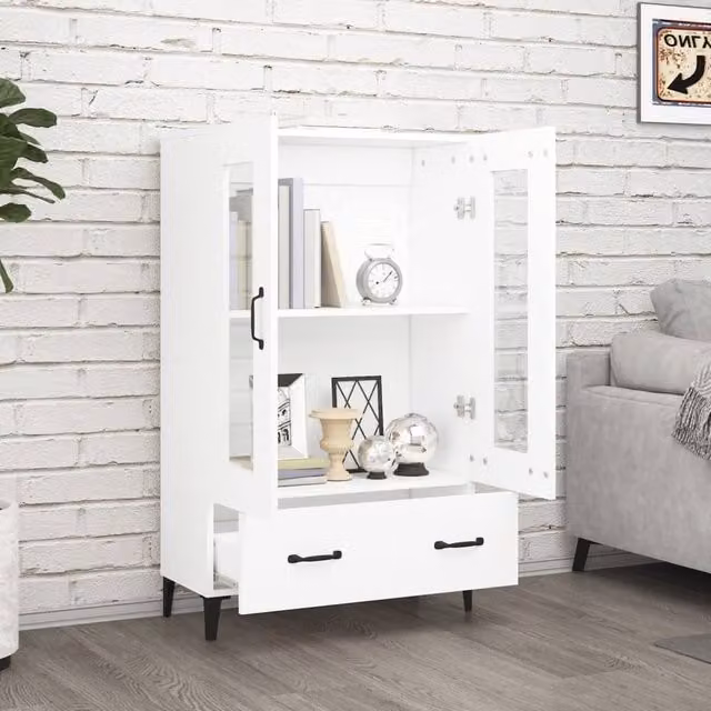 Berkfield Home Modern White Highboard with Glass Doors and Internal Shelves, W/D/H: 70 x 31 x 115 cm – 1