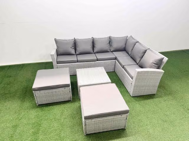 Fimous Garden 8 Seater PE Rattan Outdoor Furniture Set in Light Grey