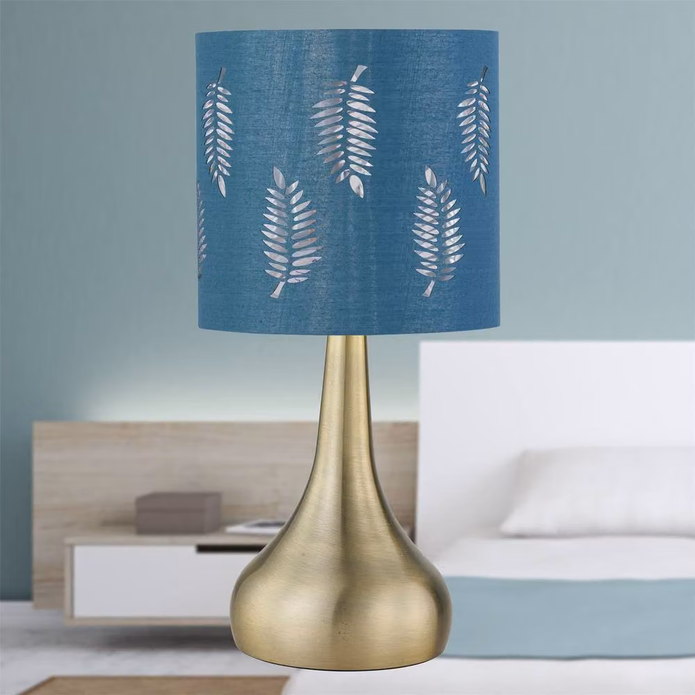 First Choice Lighting Romana Set of 2 Antique Brass Touch Table Lamps with Teal Fabric Shades – 4
