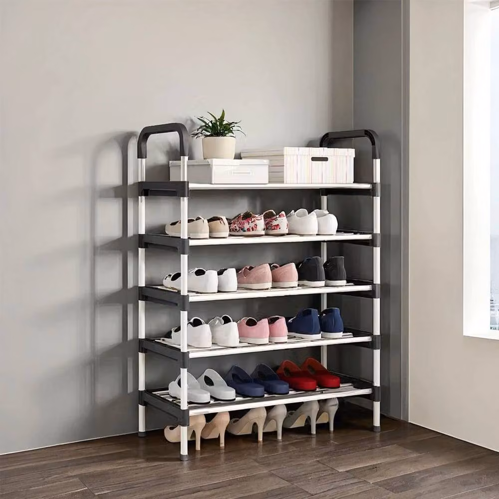 KORVIXA 5-Tier Heavy Duty Metal Shoe Rack in Black, W/D/H: 100 x 100 x 100 cm – 3