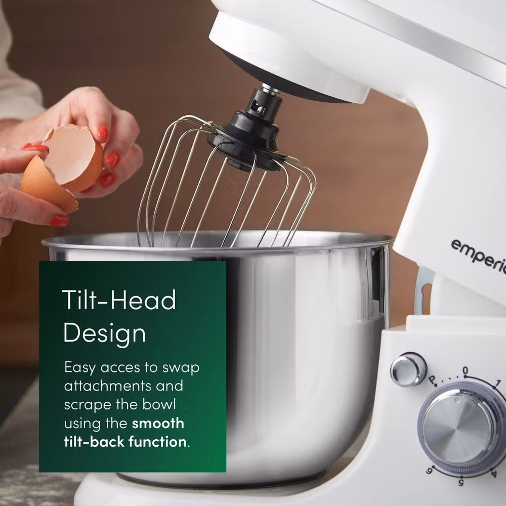 Emperial 5L Stand Mixer in White with 6 Speeds, Dough Hook, Whisk and Beater – 2