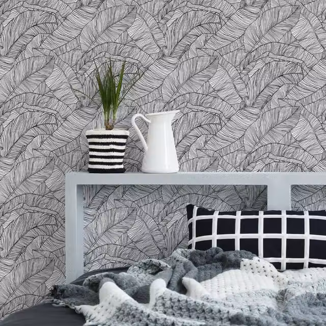 Superfresco Easy Kaya Mono Botanical Floral Wallpaper in Black, White and Pink, W/H: 52 cm x 520 cm