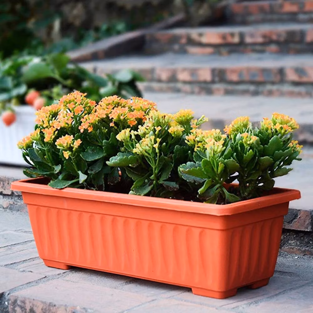 NESTLUNE 5-Piece Set of Brown Plastic Brick Plant Pots, W: 50 cm, D: 21 cm, H: 17 cm – 4