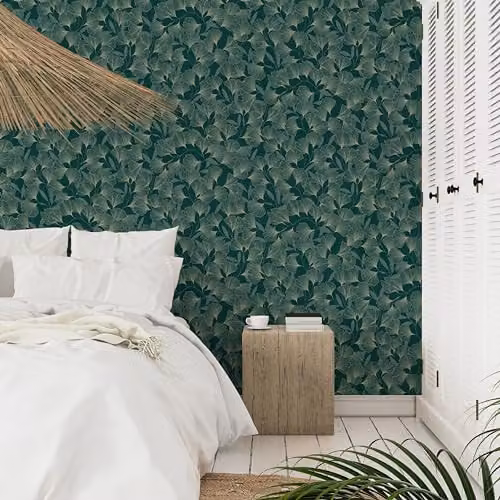 Grandeco Ginko Leaf Botanical Green Textured Vinyl Wallpaper – 2
