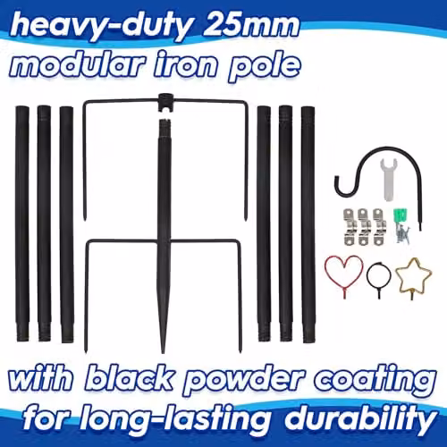 Harbour Housewares Black Metal Outdoor Festoon Pole with Interchangeable Heads, Height: 0.6-2.5 m – 2