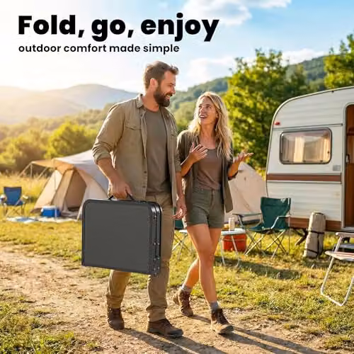 Outsunny Height Adjustable Folding Camping Table with Mesh Storage Layer in Black and Brown, W/D/H: 60 x 60 x 40 cm – 4