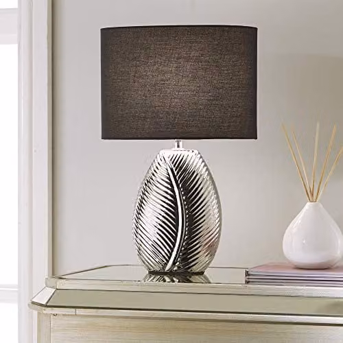 K LIVING Silver Ceramic Table Lamp with Black Fabric Shade