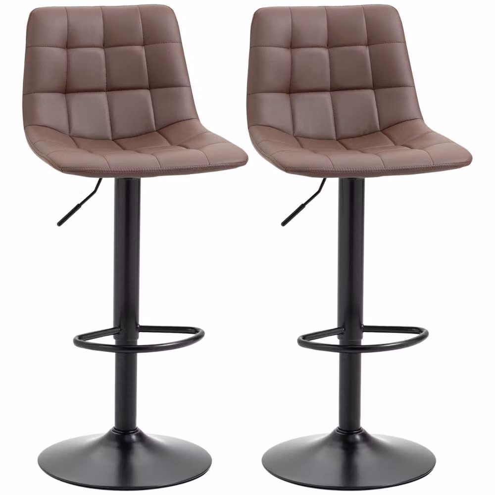 Wyld Haus Ninora Set of 2 Brown Tufted Faux Leather Swivel Bar Stools – 2
