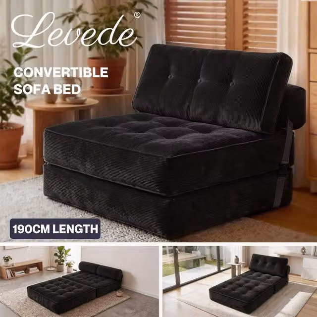 Levede Single Convertible Foldable Floor Mattress Sofa Bed in Black