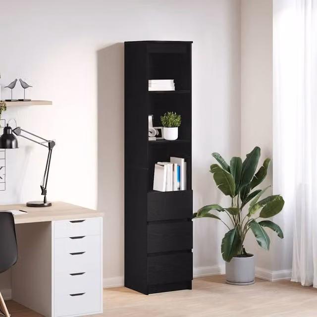 Berkfield Home Modern Black Oak Highboard with Internal Shelves, W/D/H: 37.5 x 35 x 180 cm – 1