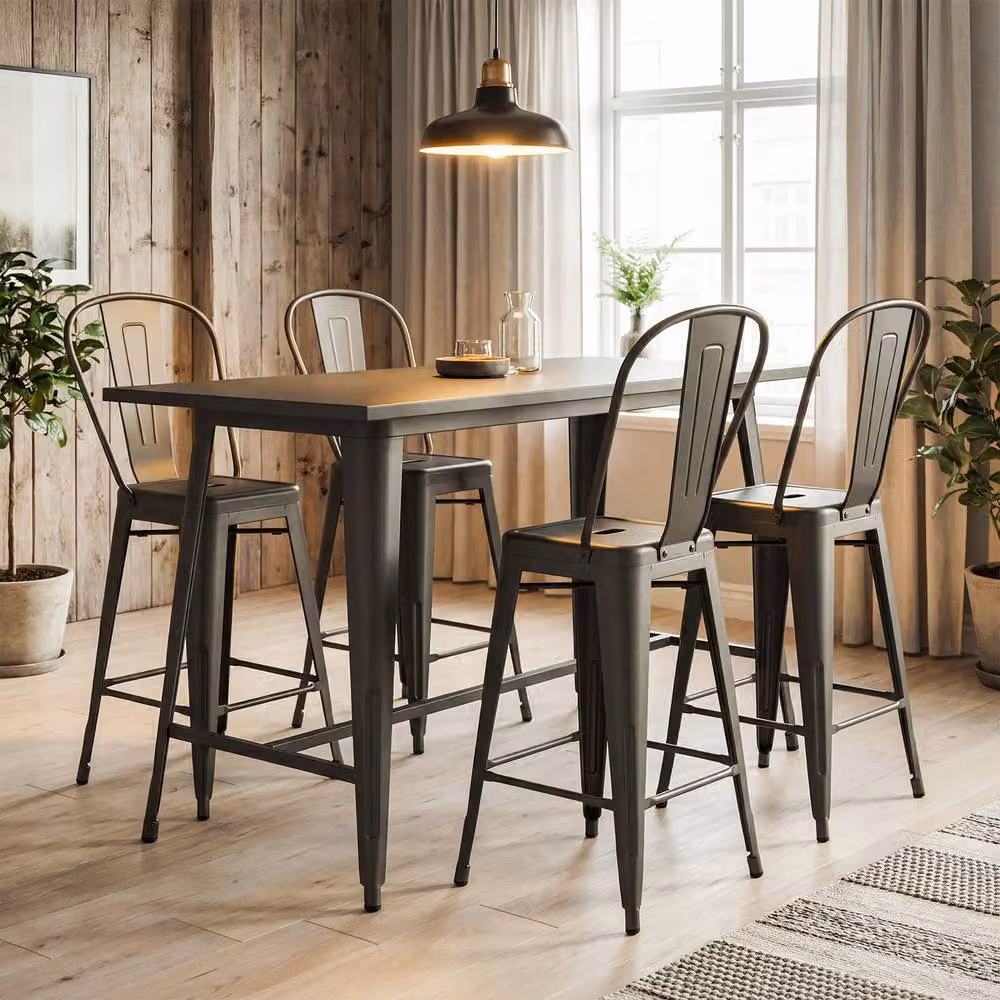 Costway Modern Grey Metal Counter Height Barstools with Backrests and Footrests – 3