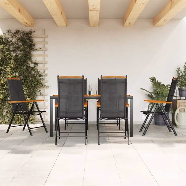 Berkfield Home 7 Piece Modern Garden Dining Set in Black and Brown Aluminium and Textilene